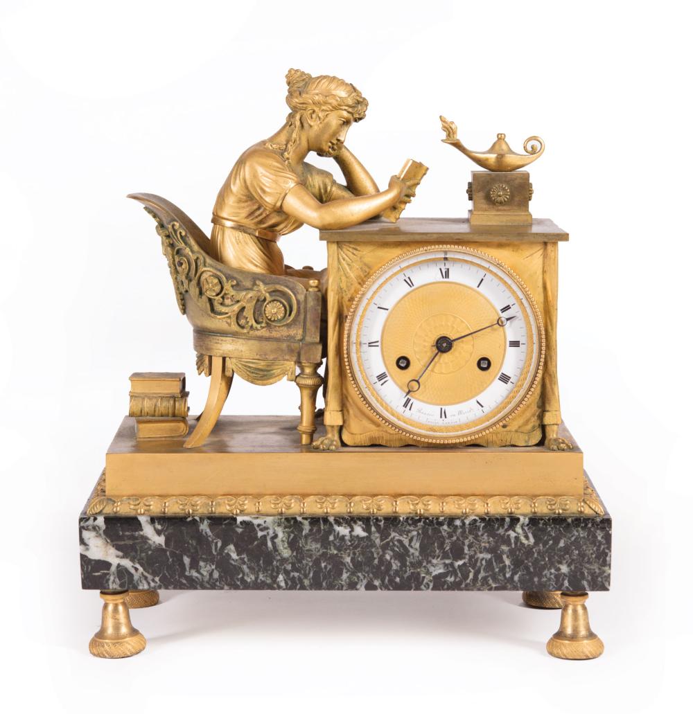 GILT BRONZE AND MARBLE MANTEL CLOCKEmpire