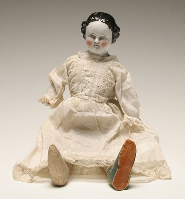 Vintage china head doll; center part,
