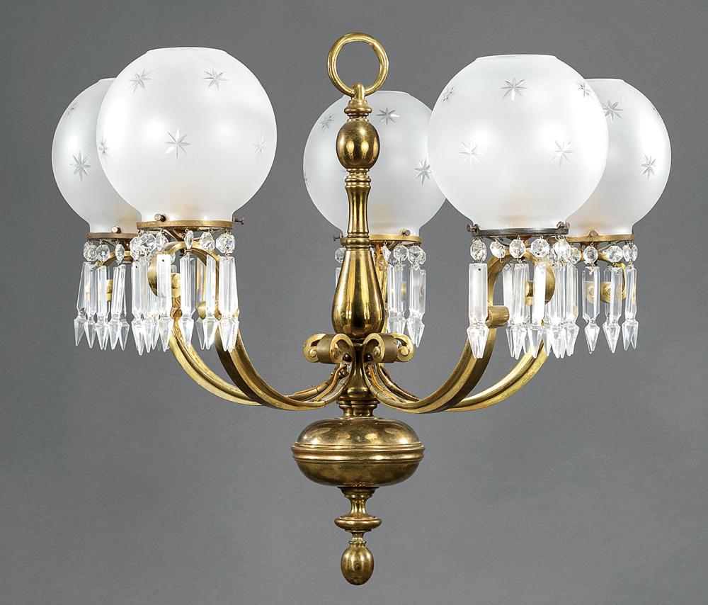 CONTINENTAL BRASS FIVE LIGHT CHANDELIERSPair 31b293