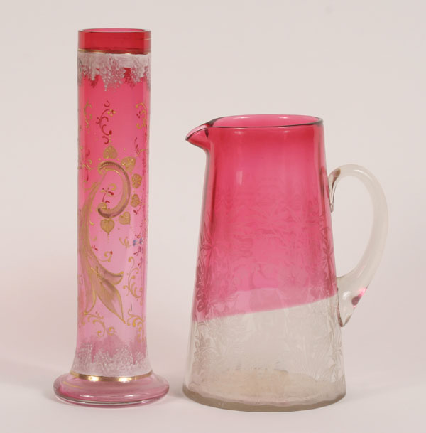 Ruby flash pitcher and vase; applied