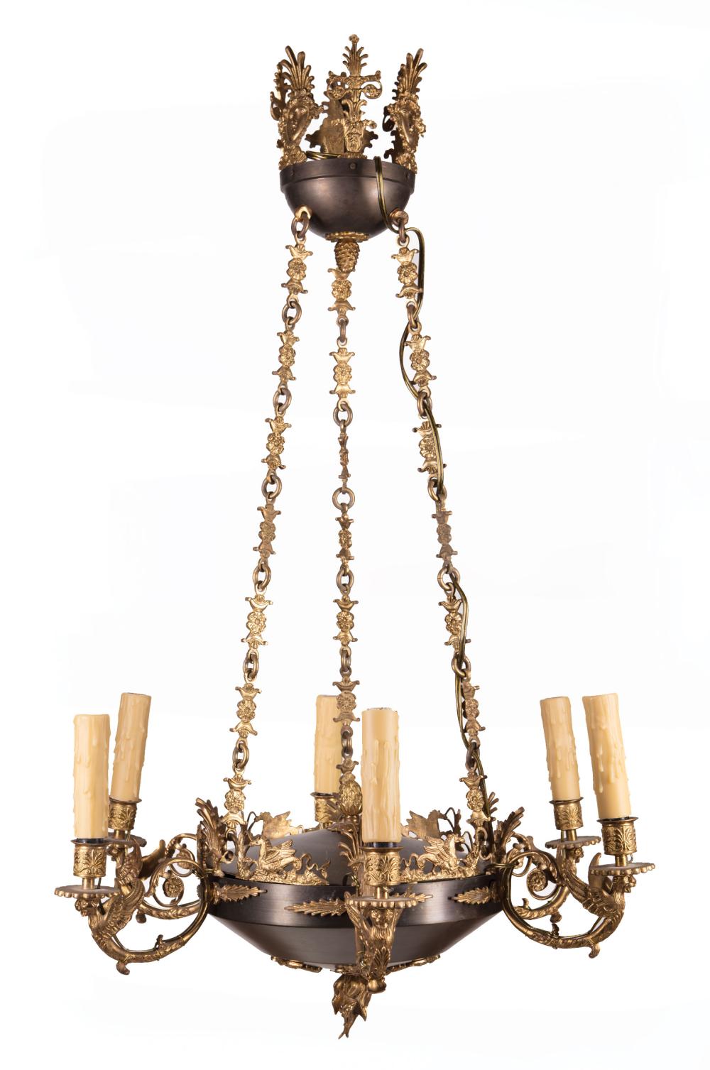 GILT AND PATINATED BRONZE CHANDELIEREmpire-Style