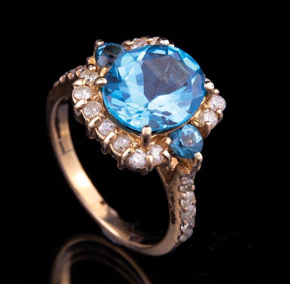 GOLD, BLUE TOPAZ AND DIAMOND RING14