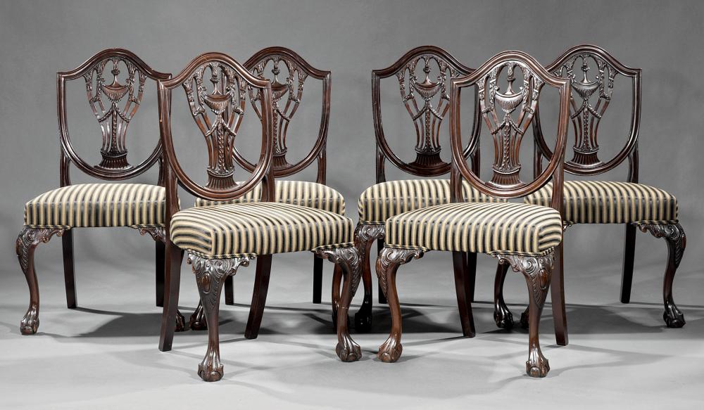 CARVED MAHOGANY DINING CHAIRSEight