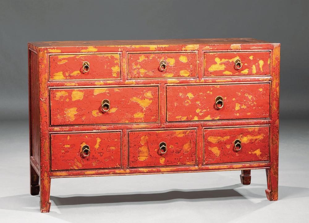 CHINESE RED LACQUER CHEST OF DRAWERSChinese