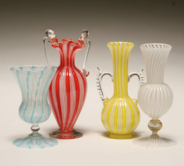 Lot of 4 Murano glass vases, blue, red,