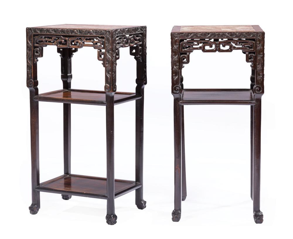 TWO CHINESE CARVED HARDWOOD TALL