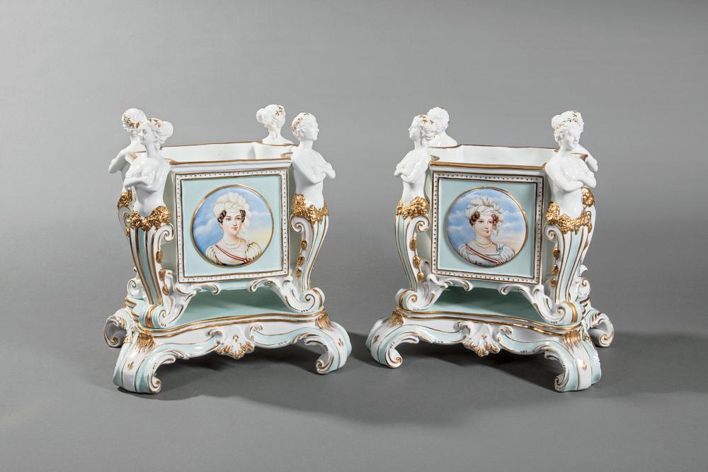 POLYCHROME AND GILT PORCELAIN JARDINIERESPair