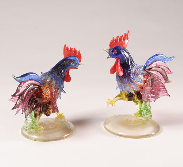 AVEM Murano art glass roosters  4f863