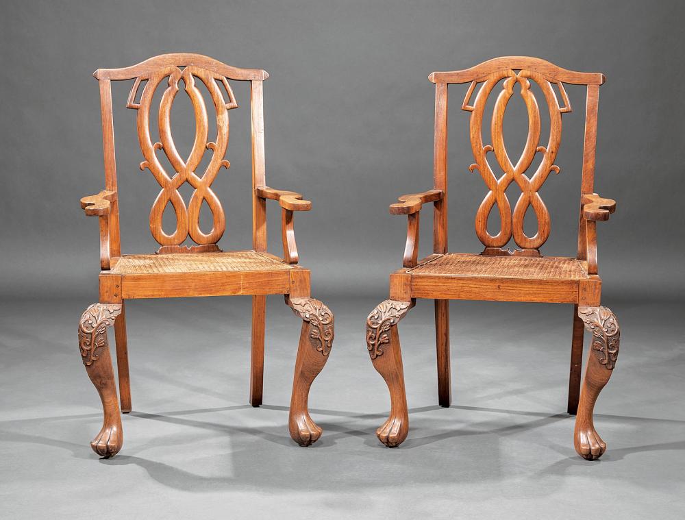 ANGLO COLONIAL CARVED TEAK ARMCHAIRSPair 31b3e7