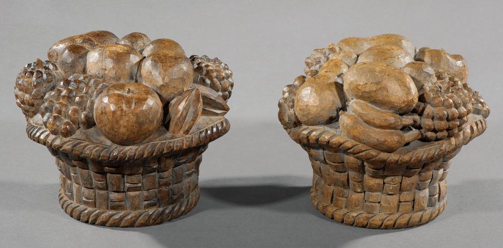 PAIR OF CARVED PINE FRUIT BASKETSPair