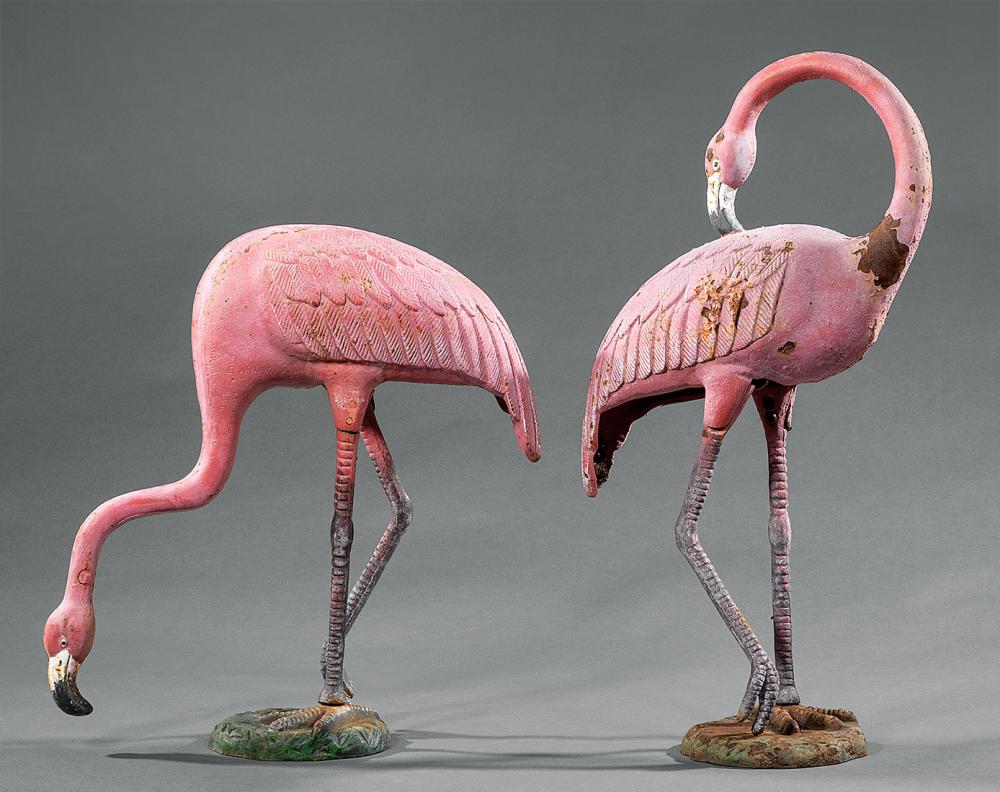 PAIR OF CAST IRON FLAMINGOSPair