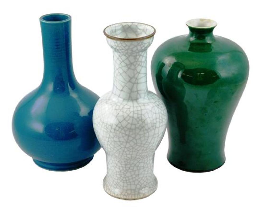 ASIAN: THREE CRACKLE GLAZED POLYCHROME