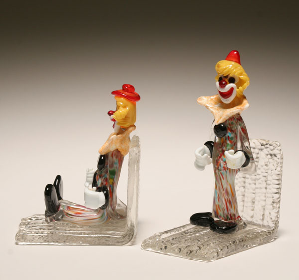 Murano art glass clown bookends. Tallest: