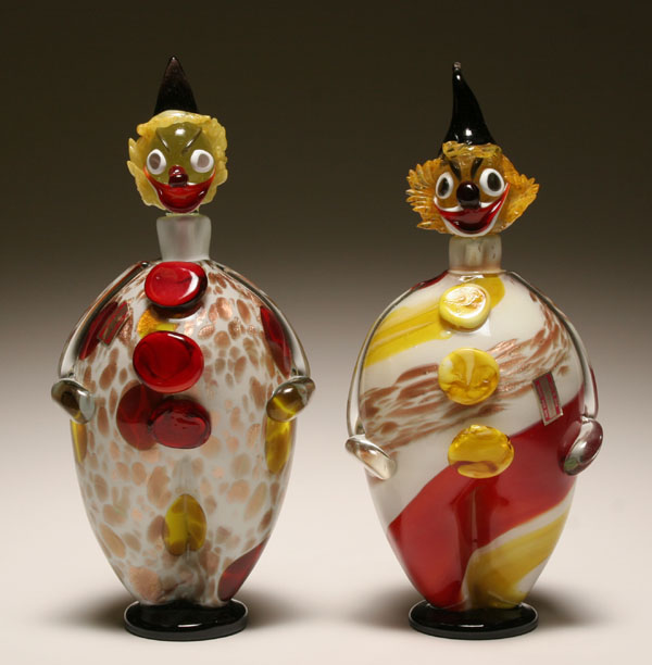 Lot of 2 Murano glass clown bottles.