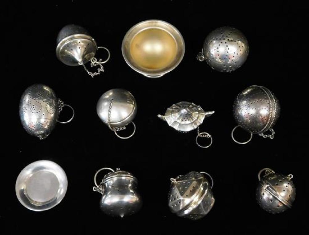 SILVER: TEN STERLING TEA INFUSERS,