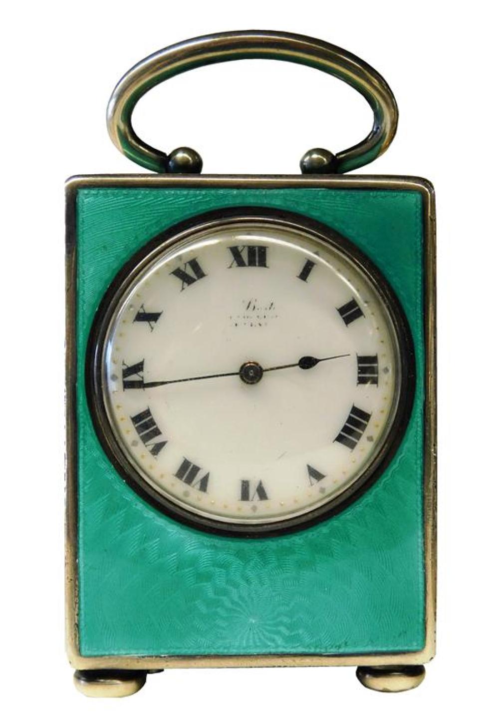 CLOCK: GUILLOCHE ENAMELED CARRIAGE