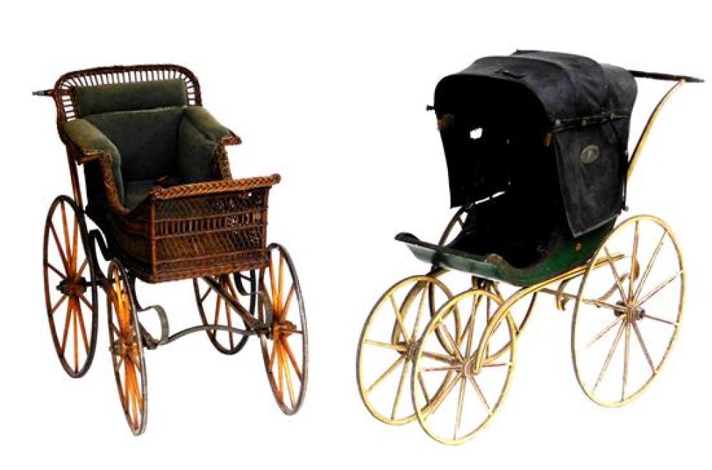 TWO 19TH C. BABY CARRIAGES, ONE