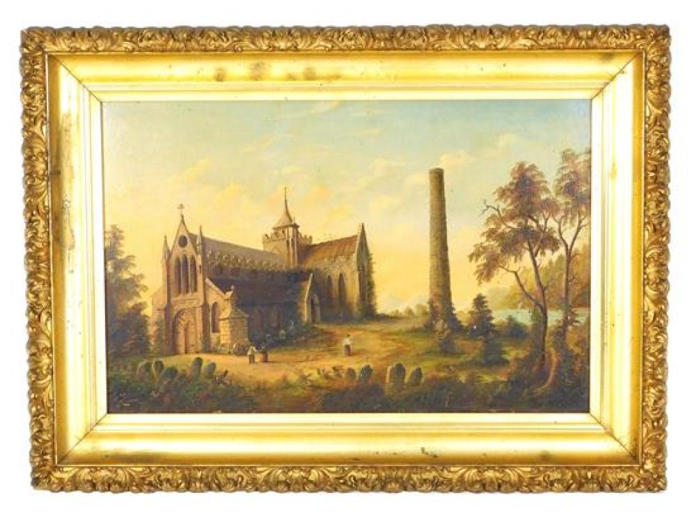 19TH C. OIL ON BOARD DEPICTING