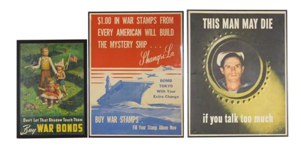 POSTERS: THREE FRAMED WWII WAR