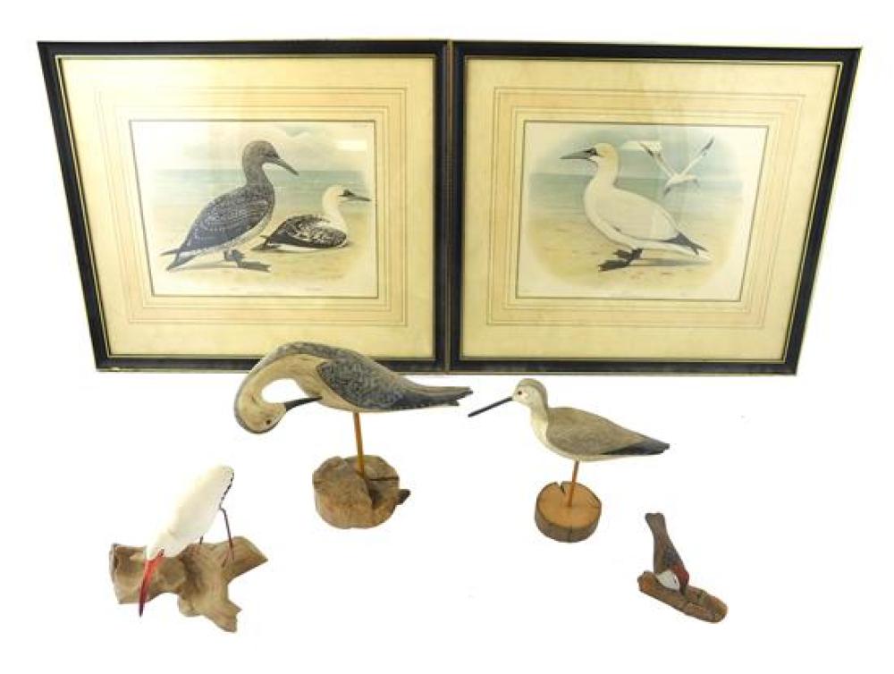 FOUR BIRD CARVINGS AND TWO FRAMED 31b55d