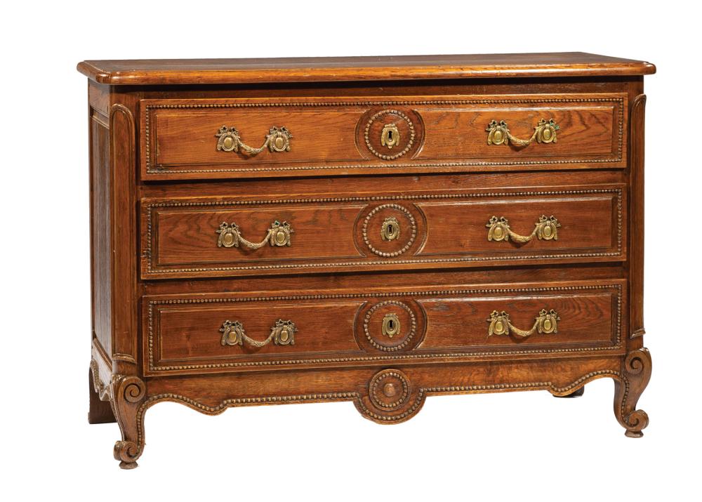 FRENCH PROVINCIAL CARVED OAK COMMODEFrench