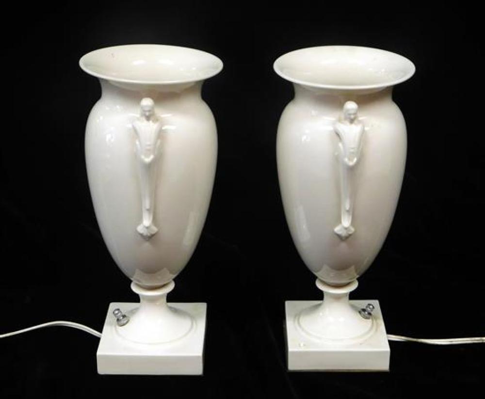 PAIR OF DECO STYLE CREAM PORCELAIN