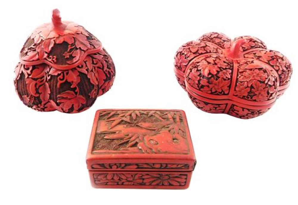 ASIAN THREE CINNABAR BOXES CHINESE  31b5d7