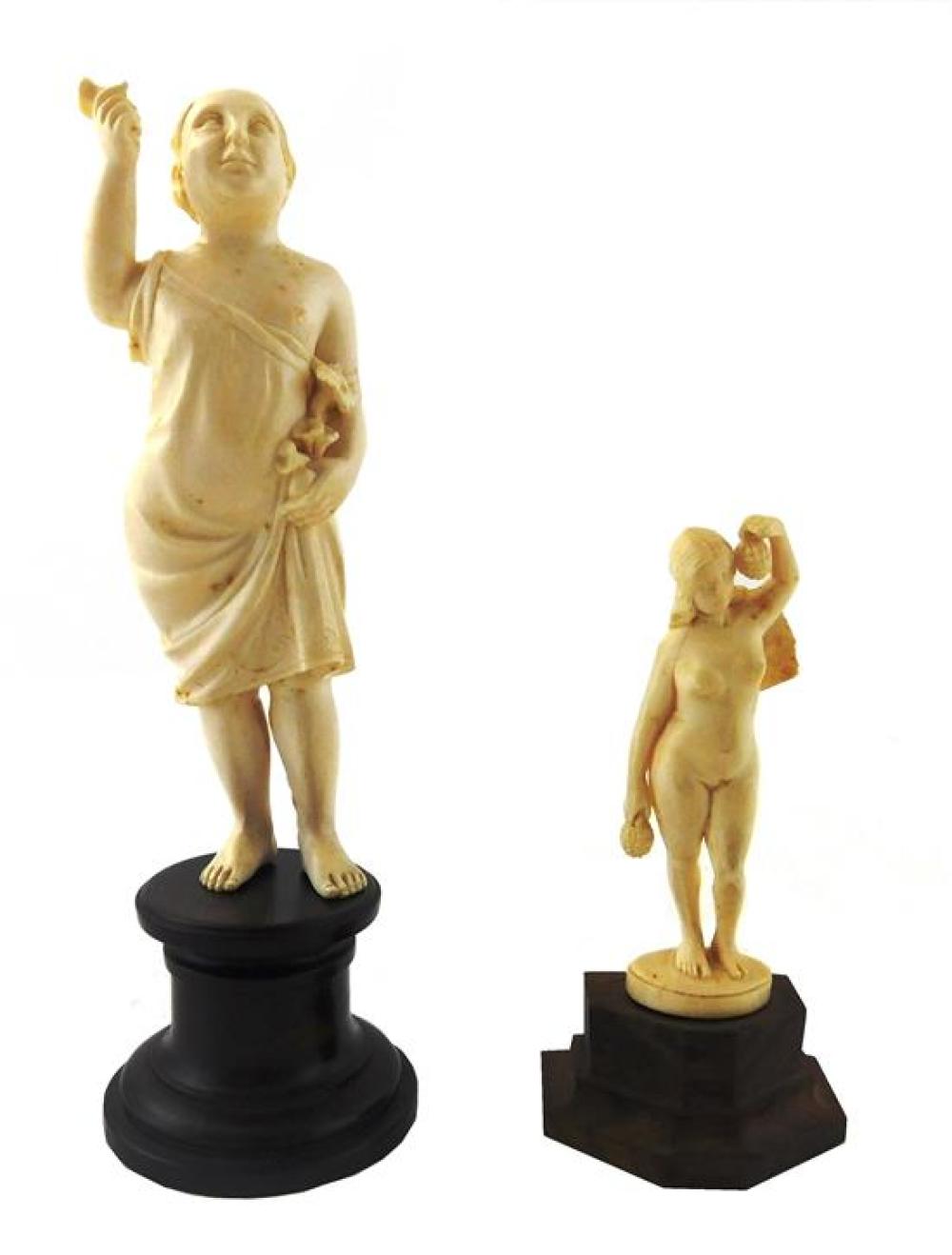 TWO FIGURAL CARVINGS IN IVORY,