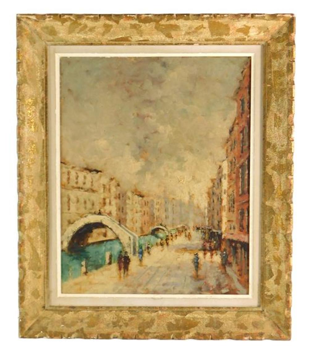 20TH C. OIL ON CANVAS, DEPICTS CANAL