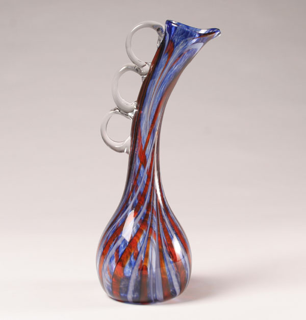 Art glass ewer form of blue and red