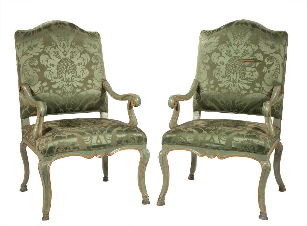 ITALIAN CARVED AND PAINTED ARMCHAIRSPair