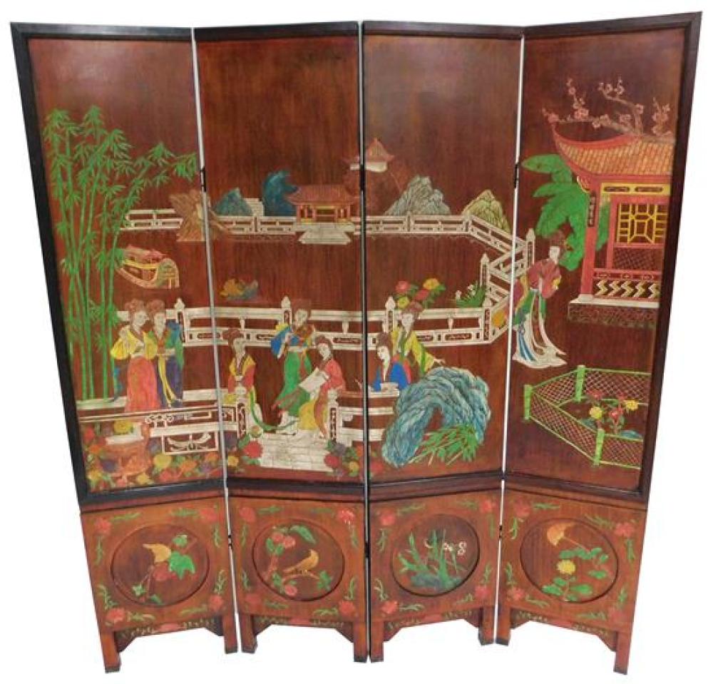 CHINESE 20TH C FOUR PANEL FLOOR 31b70e