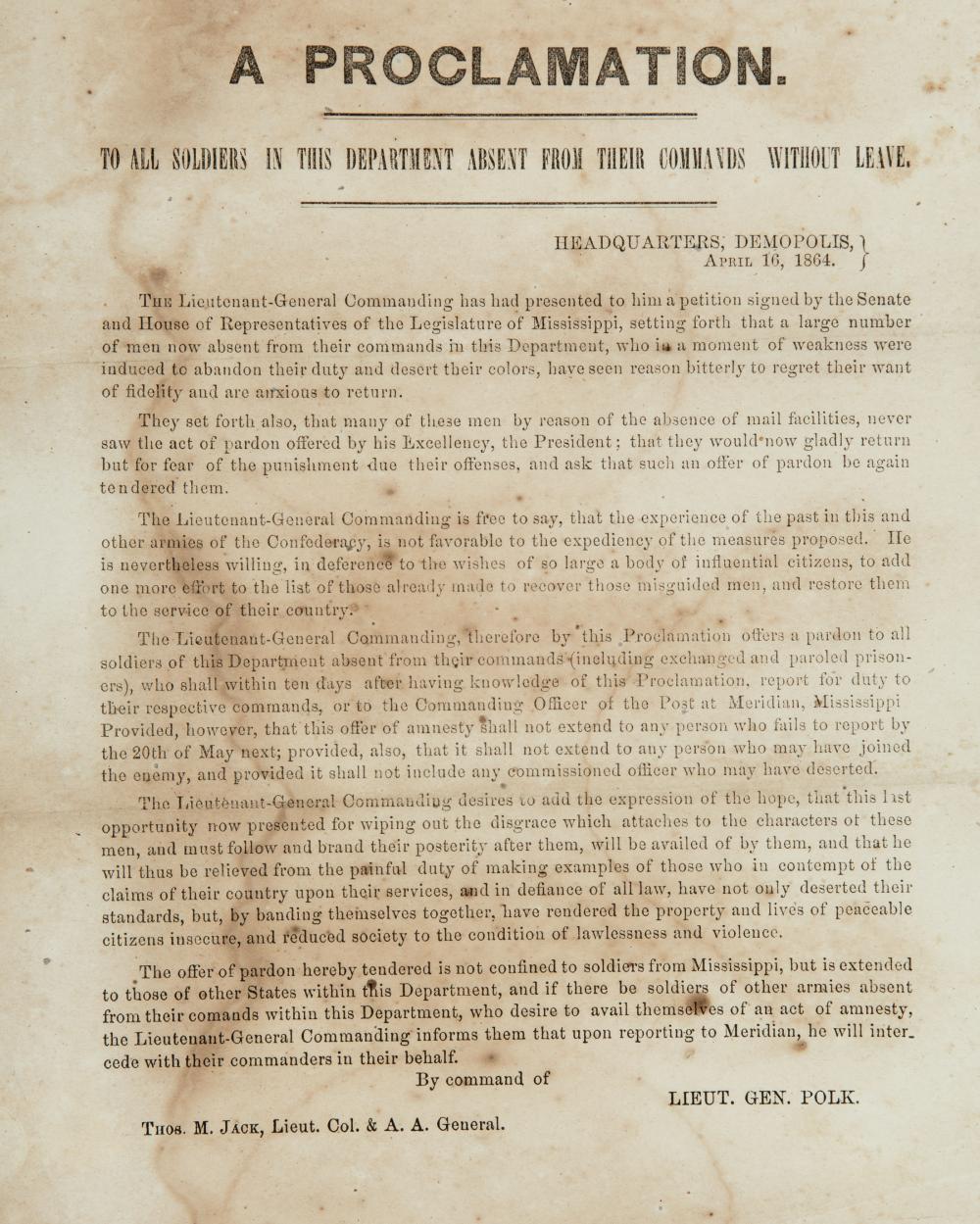 CONFEDERATE IMPRINT, BROADSIDE[Confederate