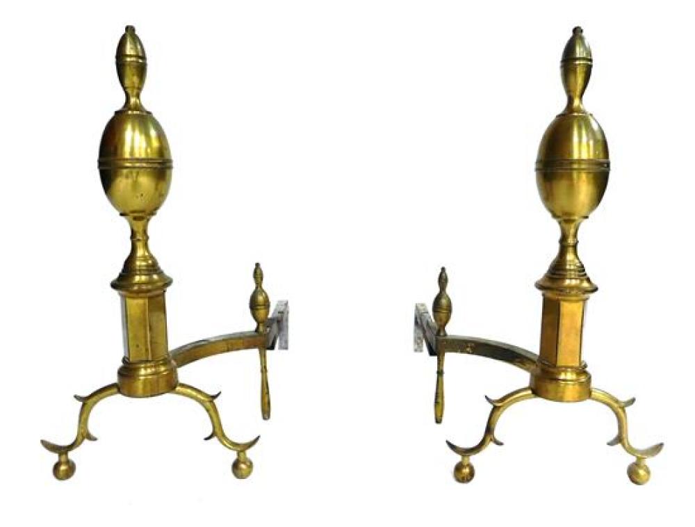 PAIR OF AMERICAN BRASS ANDIRONS,