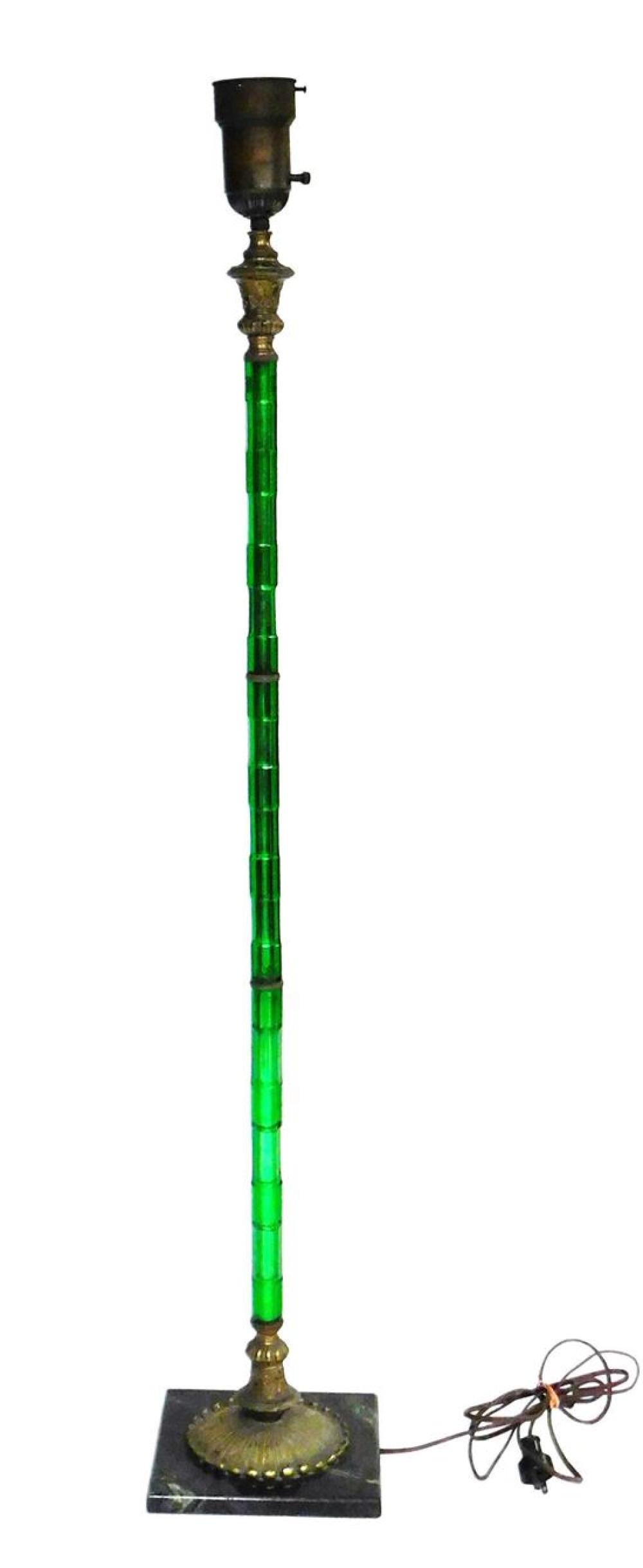 FLOOR LAMP WITH GREEN GLASS STANDARD,