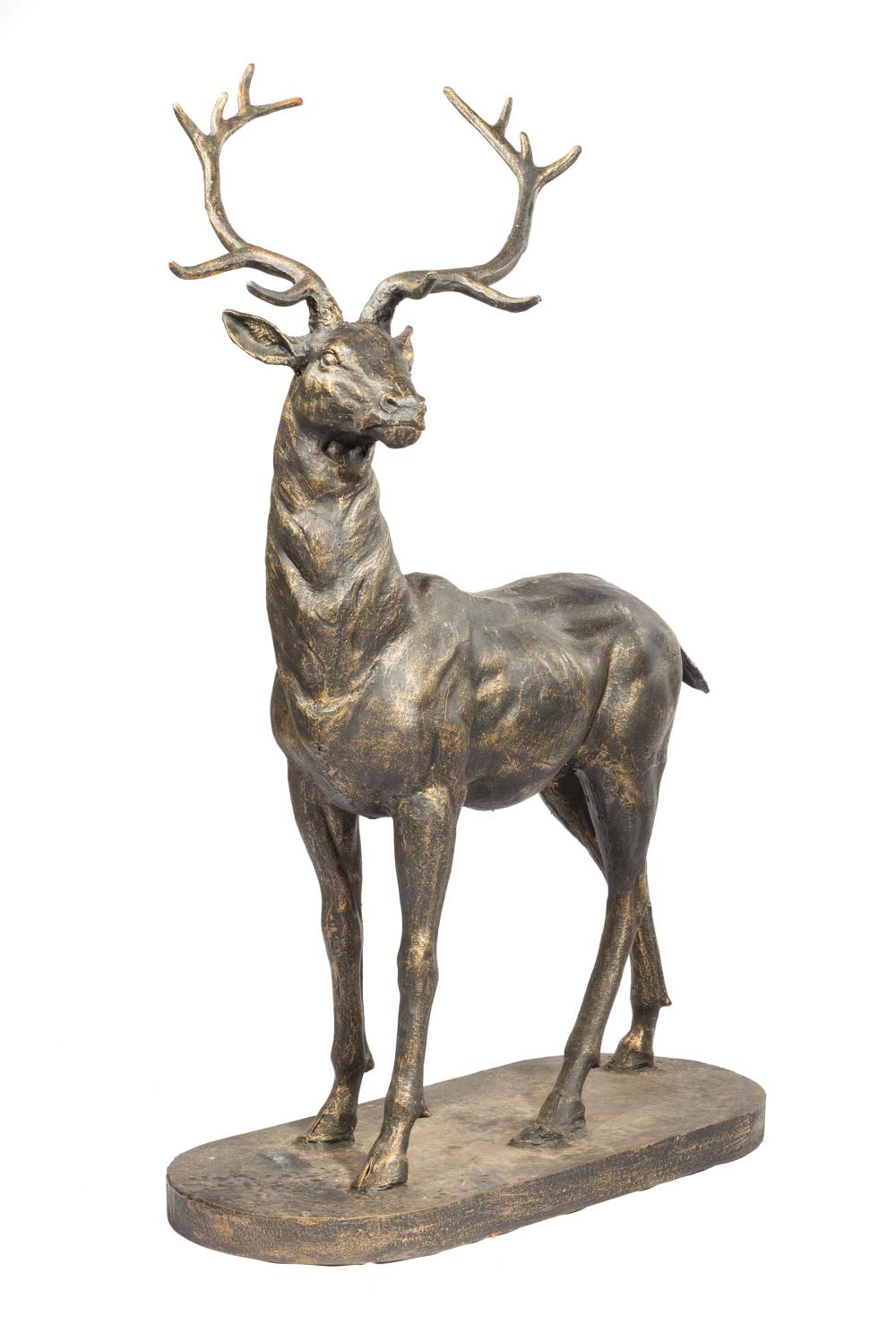 LARGE PAIR OF PATINATED METAL DEER