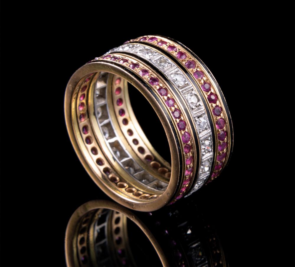 GOLD RUBY DIAMOND ENAMEL WEDDING 31b89d