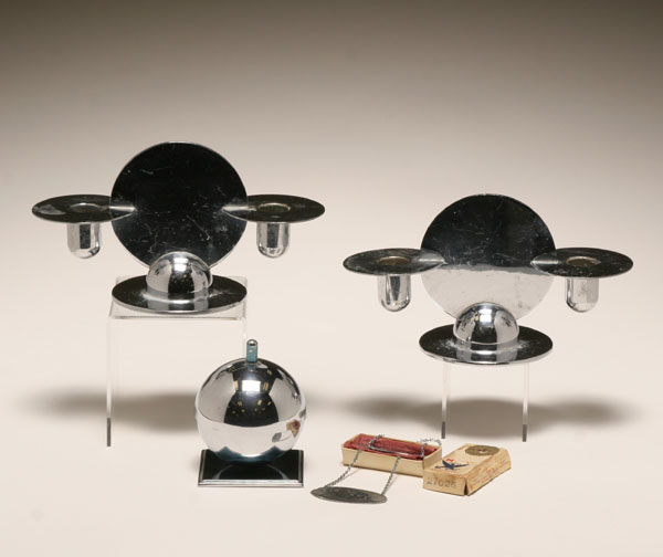 Chase chrome Machine Age disc candlesticks