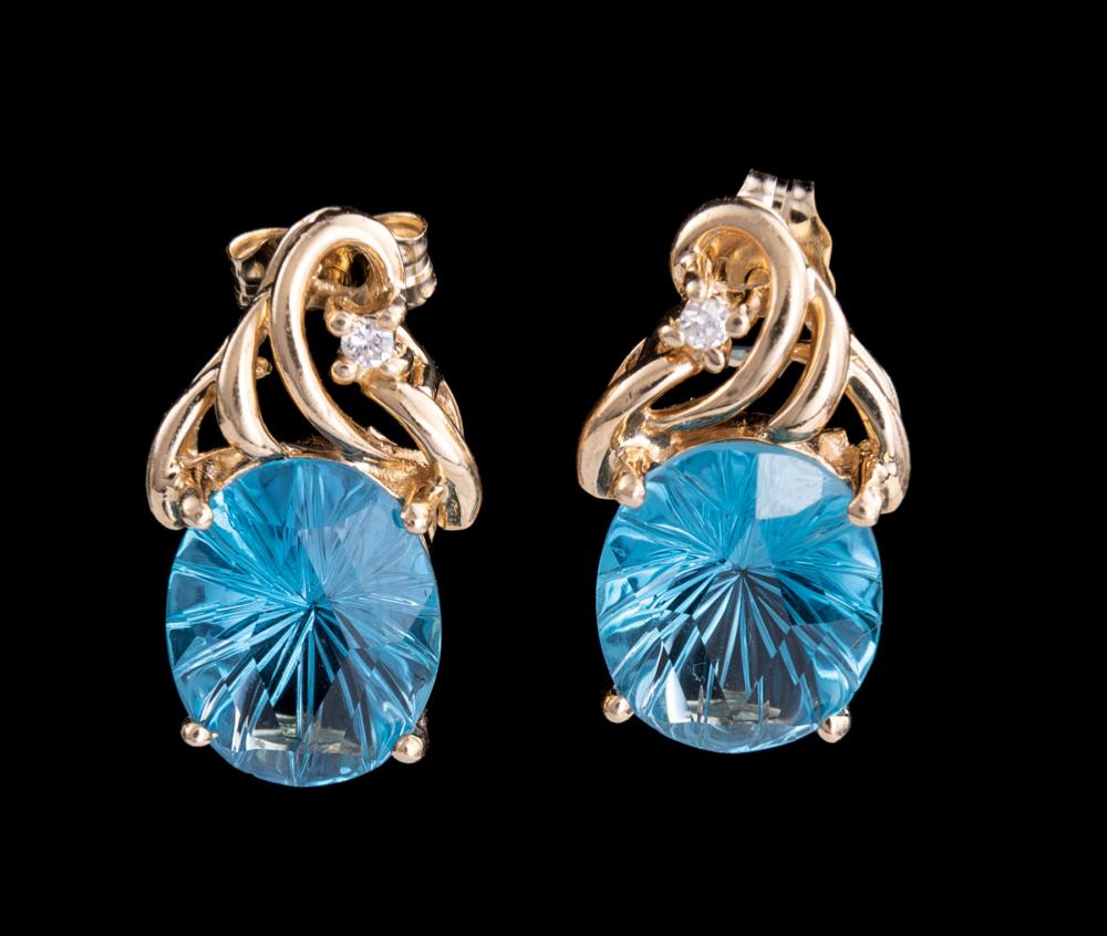 GOLD, BLUE TOPAZ JEWELRY SUITE14 kt.