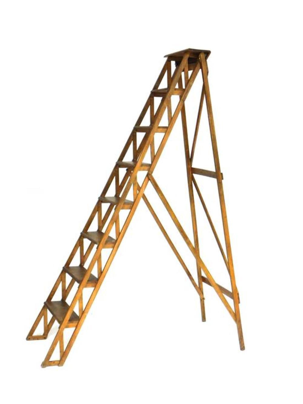 EARLY WOODEN STEP LADDER, EIGHT