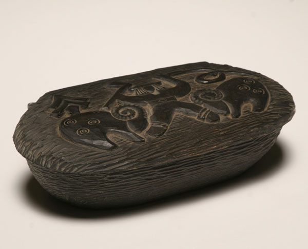 Hand carved wooden box, 1950s;  oval