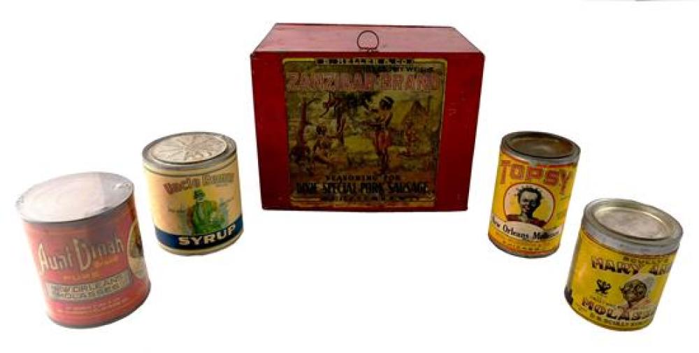 BLACK AMERICANA: FIVE TIN CONTAINERS