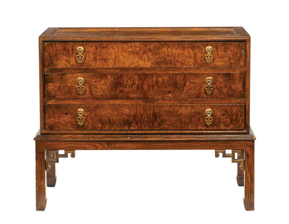 BURLED WALNUT CHEST-ON-STANDChinese