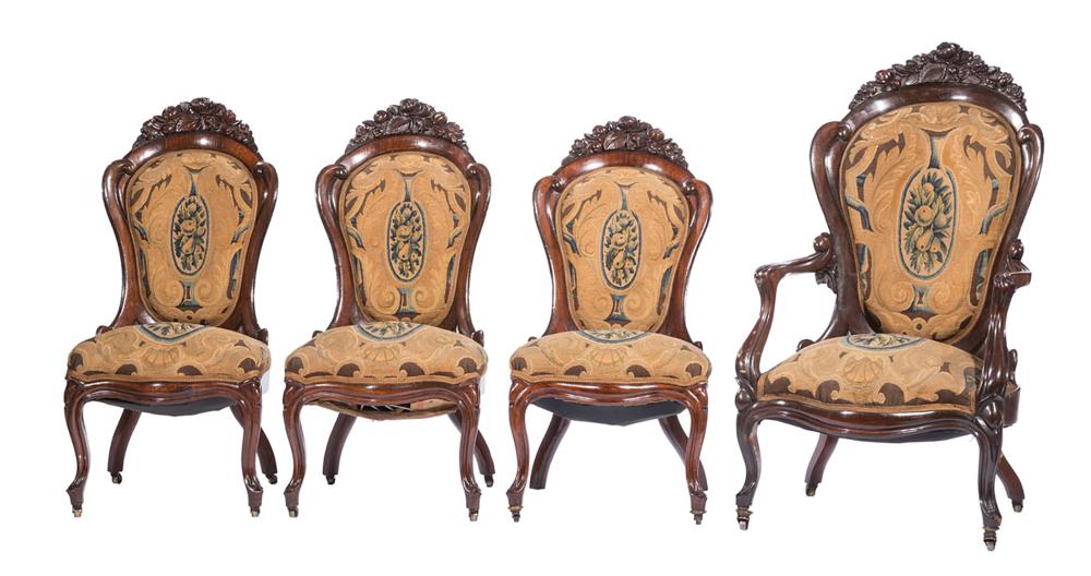 ROSEWOOD CHAIRS, ATTR. BELTERFour American