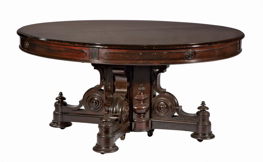 CARVED ROSEWOOD EXTENSION DINING TABLEAmerican