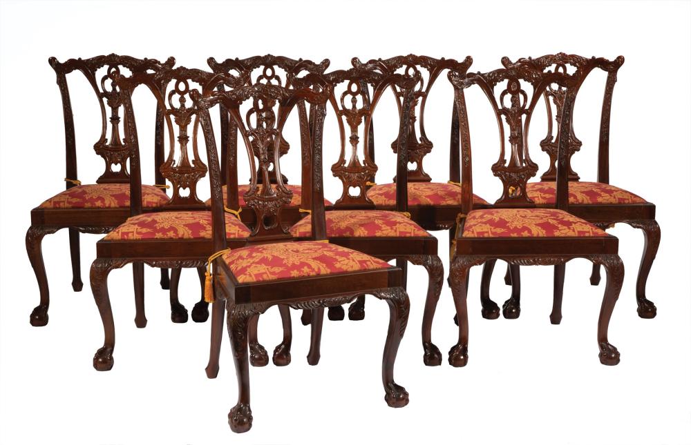 CARVED MAHOGANY DINING CHAIRSEight