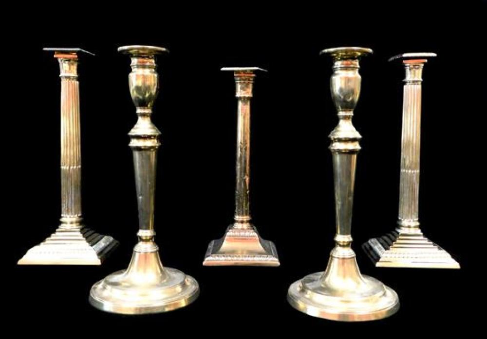 FIVE EARLY BRASS CANDLESTICKS  31ba5e