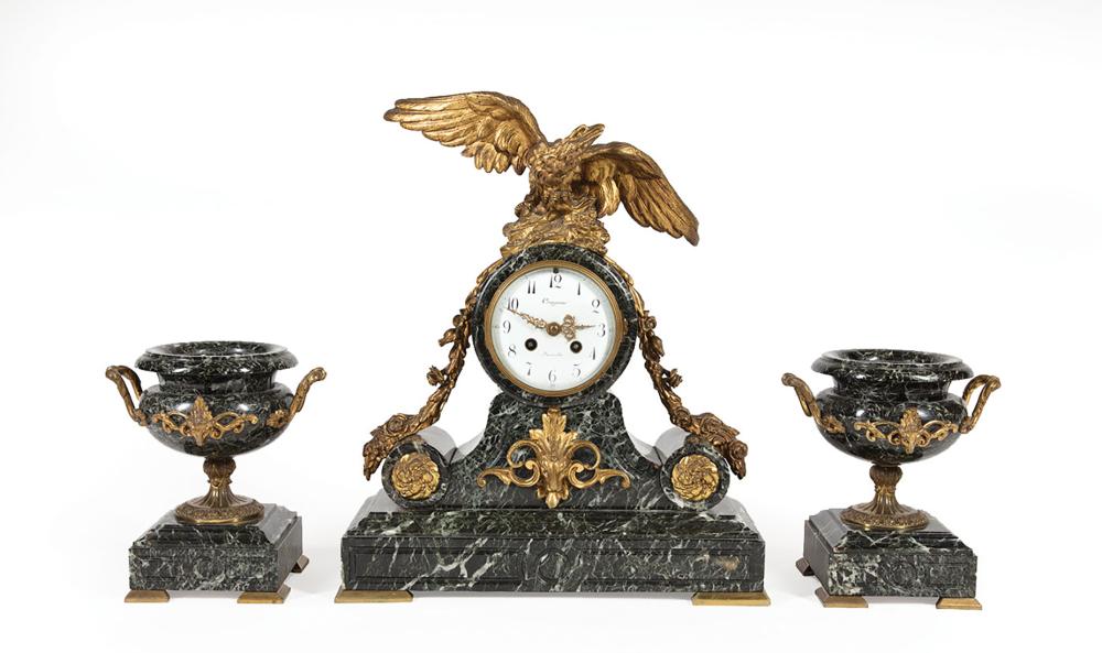 MARBLE THREE-PIECE CLOCK GARNITUREFrench