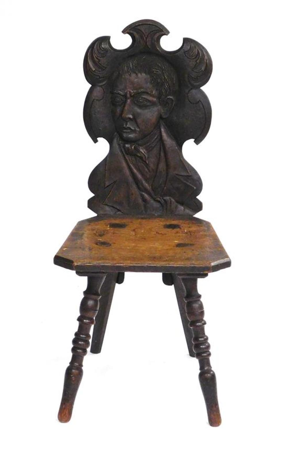 PORTRAIT CARVED HALL CHAIR, LATE