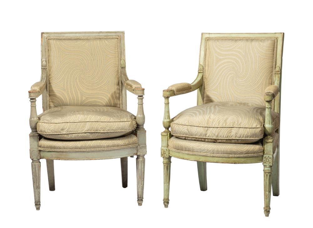 CARVED AND PAINTED FAUTEUILSPair 31badc